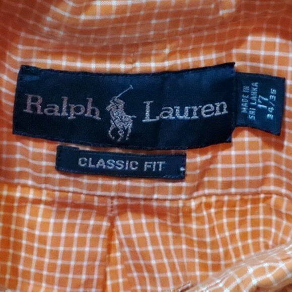 Ralph Lauren Classic Fit Button Down Orange and White Checkered 17 34/35 - Picture 3 of 4